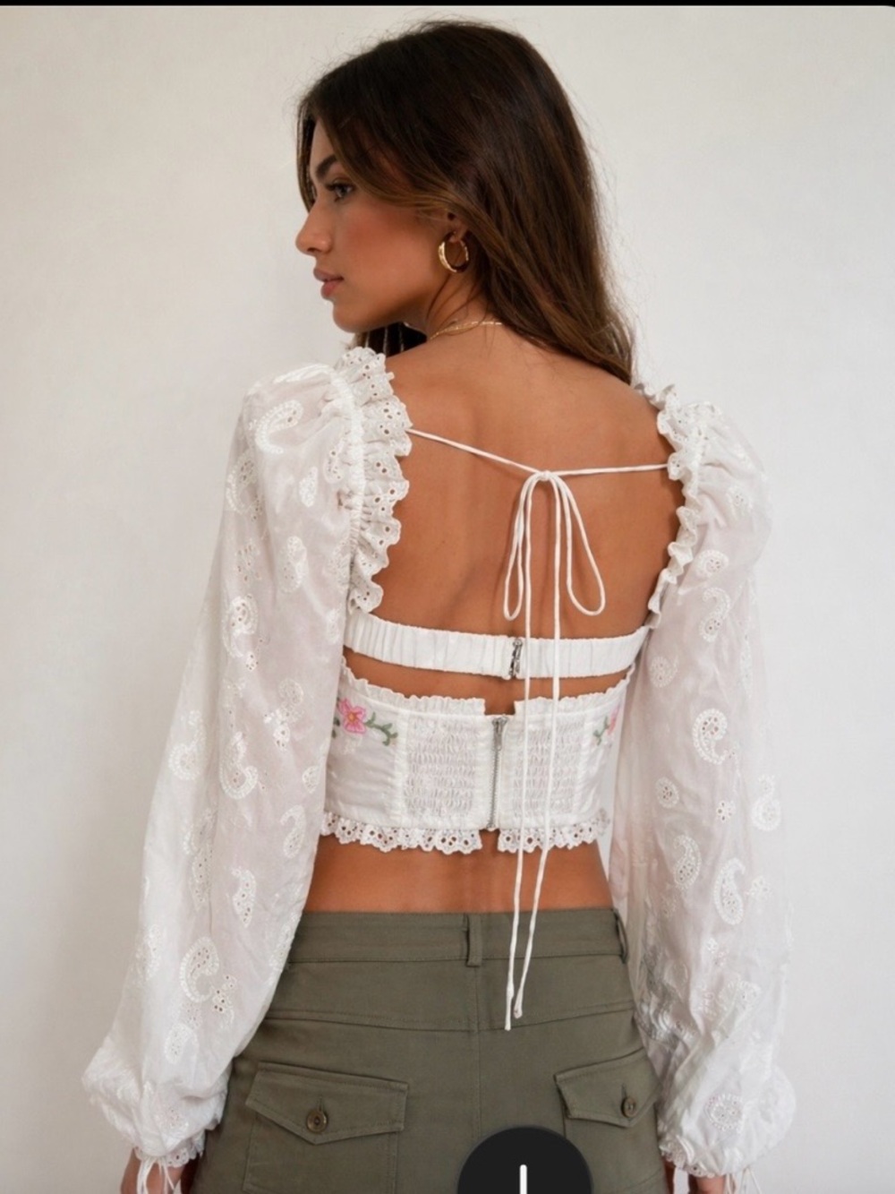 For Love & Lemons Thalia Top White Embroidered Corset Puff Sleeve Blouse S NWT - Picture 2 of 12